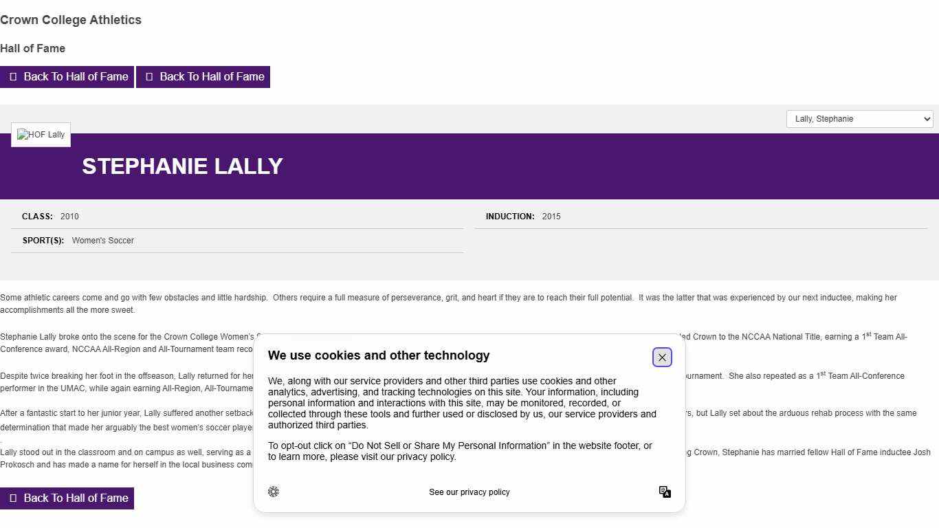 Stephanie Lally (2015) - Hall of Fame - Crown College Athletics